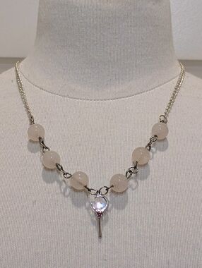 NWOT Handmade Sailor Moon Necklace with Rose Quartz and Moon Stick Pendant